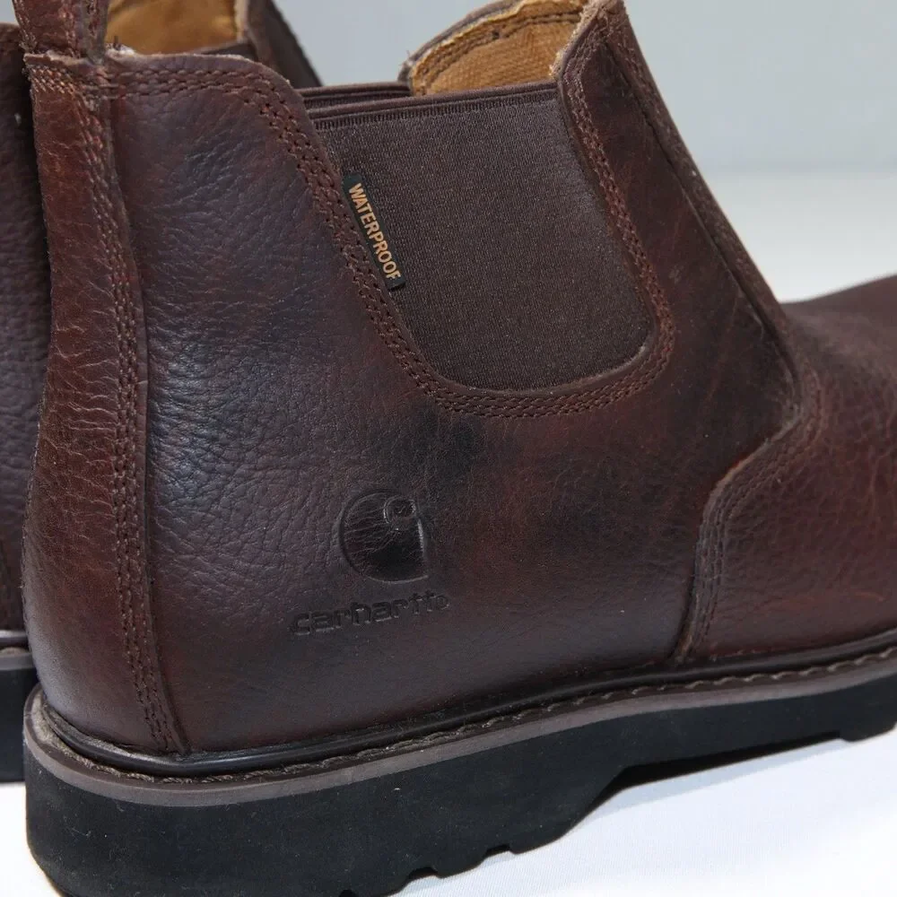 Carhartt CMS4100 Mens Waterproof Chelsea Work Boots 9.5 W Brown Leather Pull on